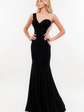 NTW Jovani Sexy Black Evening Gown, Open back, size 4